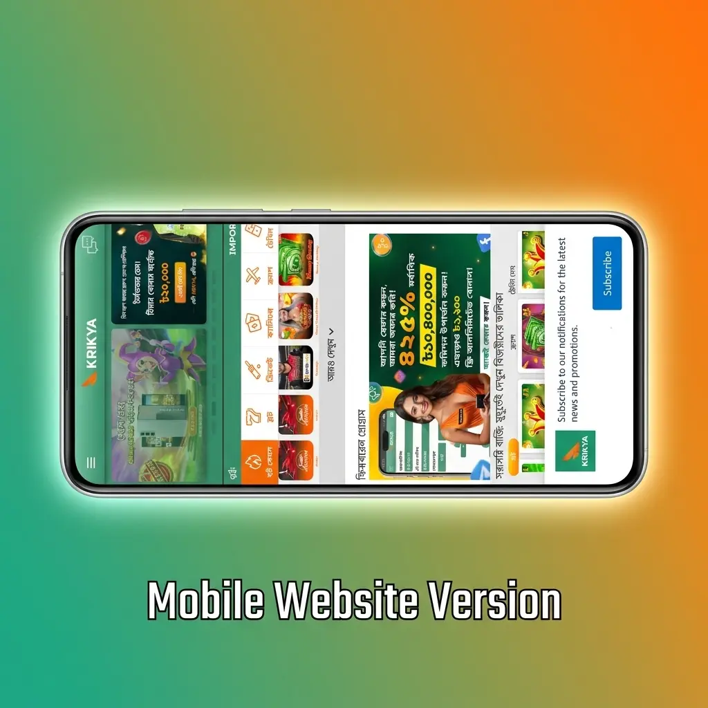 Krikya mobile website interface showing sports betting and casino features accessible on any browser without installation