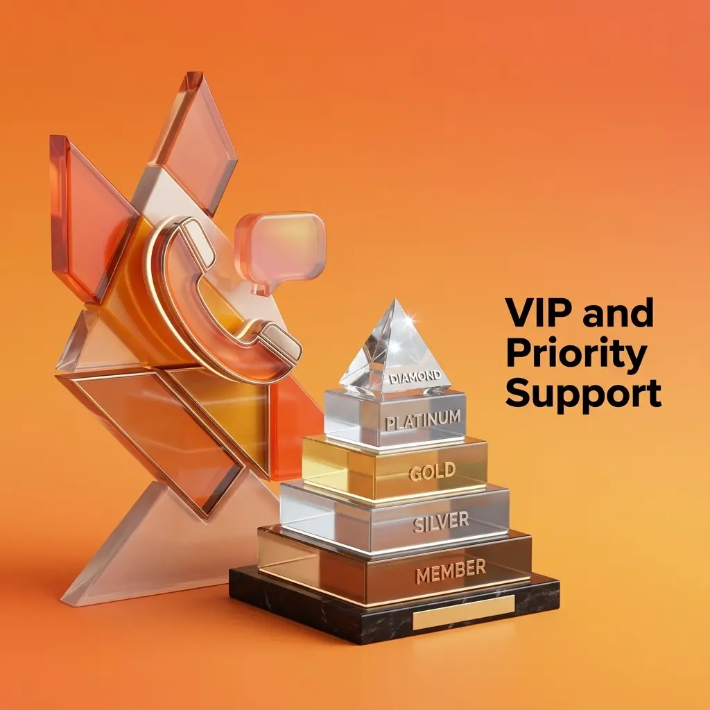 Krikya VIP and priority support options including dedicated chat, email, and account manager contact for high-tier members